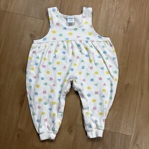 VTG Carters Baby Girl Bubble Romper 12 Month Shapes Colorblock Pastel 90s USA